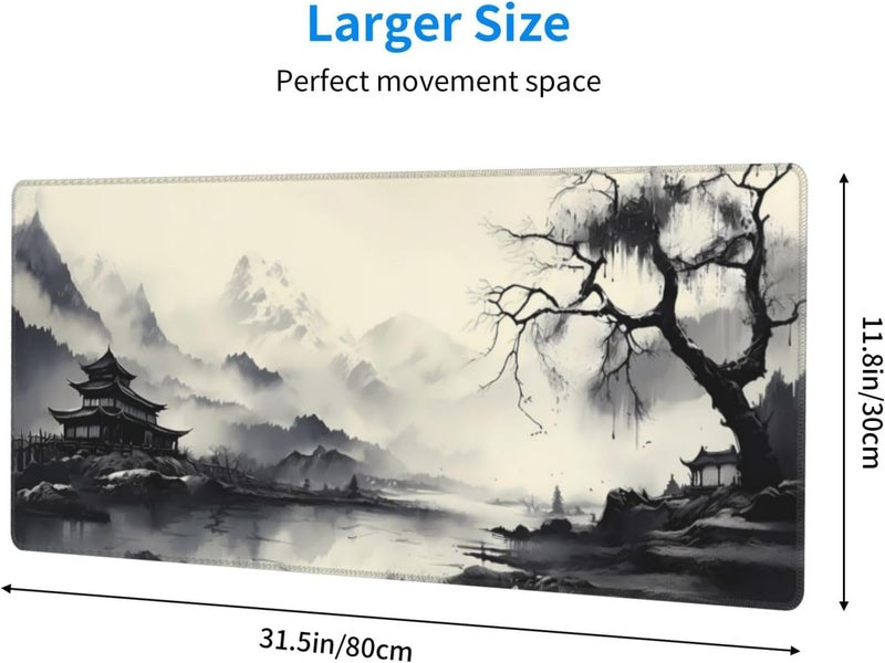 Brecoy Gaming Mouse Pad Desk Pad,Extended Big Mouse Pad,31.5x11.8 Inch Long Computer Keyboard Mouse Mat Mousepad with 3mm Non-Slip Base and Stitched Edge for Gaming and Office… (wash painting2) - Image 2